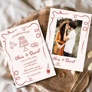 Whimsische handgezeichnete französische Hochzeitsf Einladung