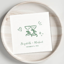 Whimsische handgezeichnete grüne Weingläser Hochze Serviette