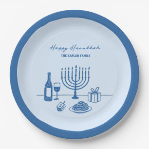 Whimsische handgezeichnete Hanukkah-Party-Trendy C Pappteller