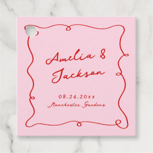 Whimsische handgezeichnete Hochzeit in Rosa und Ro Geschenkanhänger