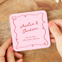 Whimsische handgezeichnete Hochzeit in Rosa und Ro