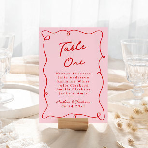 Whimsische handgezeichnete Hochzeit in Rosa und Ro Tischnummer