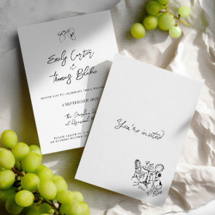Whimsische handgezeichnete Hochzeitsillustration Einladung