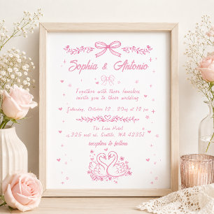 Whimsische handgezeichnete rosa Schwäne Hochzeit Einladung