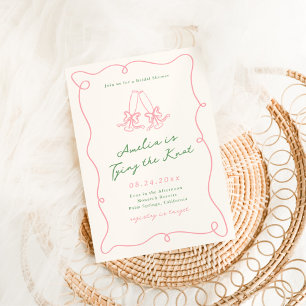 Whimsische handgezeichnete rosa und grüne Bridal S Einladung
