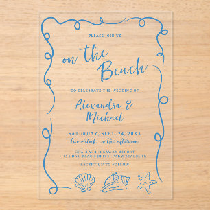 Whimsische handgezeichnete Strandhochzeit Acryleinladungen