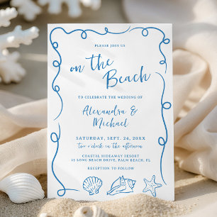 Whimsische handgezeichnete Strandhochzeit Einladung