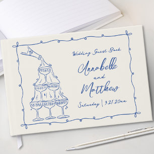 Whimsische handgezeichnete Vintageblaue Hochzeit Gästebuch