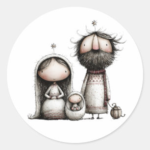 Whimsische Heilige Familie Weihnachten Runder Aufkleber
