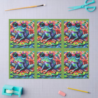 Whimsische impressionistische florale Frosch-Dekup Seidenpapier