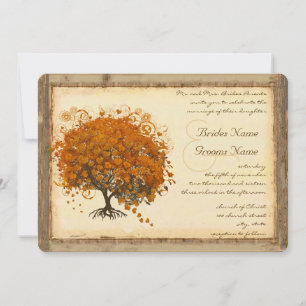 Whimsische Korallen-Herz-Blatt-Baum-Hochzeitseinla Einladung