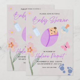 Whimsische Lavendel-Aquarell-Baby-Shower-Einladung Einladung