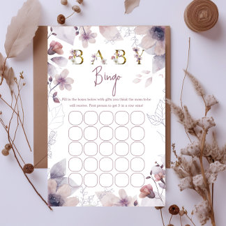 Whimsische Lavendel-Baby-Bingo-Shower-Spielkarte