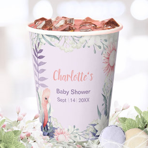 Whimsische Lavendel-Blumen-Vogel-Baby-Party Pappbecher