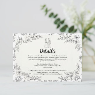 Whimsische Linienkunst Florale Hochzeitsdetails Ka Begleitkarte