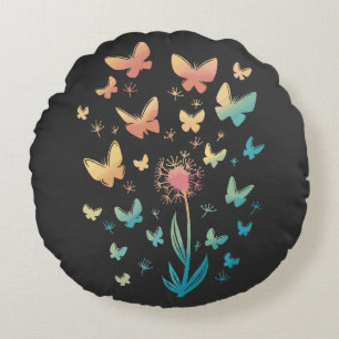 Whimsische Löwenzahn-Schmetterlings-Swiralkunst Rundes Kissen
