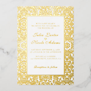 Whimsische Luxus-Goldene-Floral-Hochzeit Folieneinladung