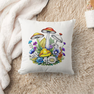 Whimsische magische Pilze und Blumen Kissen