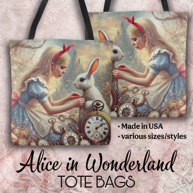 Whimsische Märchenkunst Alice und weißes Kaninchen Tasche (Von Creator hochgeladen)