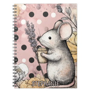Whimsische Maus-Blumen-Aquarell-Kunst Notizblock