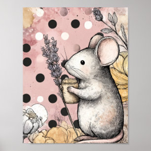 Whimsische Mause-Blumen-Aquarell-Kunst Poster