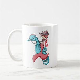 Whimsische Meerjungfrau-Cowgirl mit Hut und Seepfe Kaffeetasse