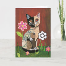 Whimsische Mixed-Media-Katzen-Collage-Grußkarte mi
