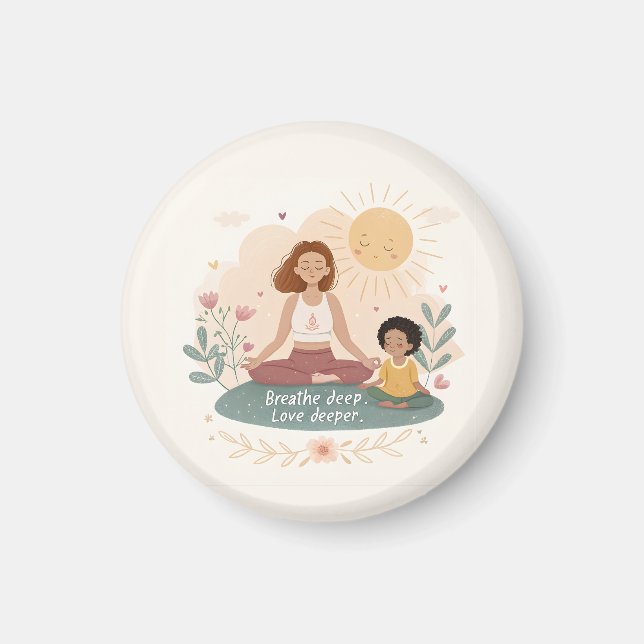 Whimsische Mutter-Kind-Meditationskunst Magnet (Vorne)