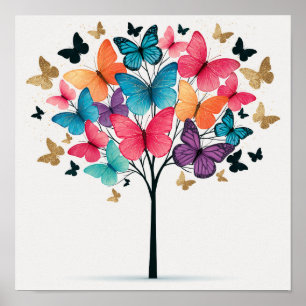 Whimsische Natur Schmetterling Baum des Lebens Poster