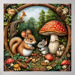 Whimsische Naturszene mit Eichhörnchen Poster