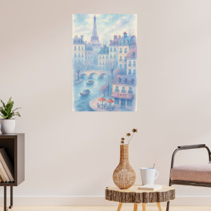 Whimsische Pariser Aquarell-Stadtansicht Poster
