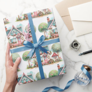Whimsische Pastell-Fee-Märchenhaus-Kunst Geschenkpapier