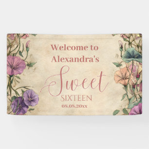 Whimsische Pastell-Wildblumen-Sweet 16 Banner