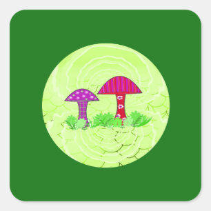 Whimsische Pilz-Aufkleber Quadratischer Aufkleber