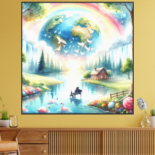 Whimsische Regenbogen-Erde Fantasy-Szene Leinwanddruck