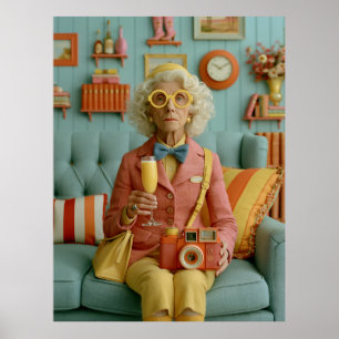 Whimsische Retro-Oma mit Kamera Poster