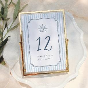 Whimsische Retroblaue Streifen Hochzeit Tischnumme Tischnummer