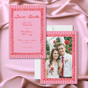 Whimsische rote pinke Wasserfarbe-Streifen-Foto-Ho Save The Date