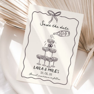 Whimsische Save-the-Date-Sekt-Turm-Hochzeit Save The Date