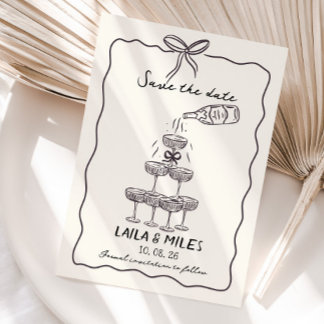 Whimsische Save-the-Date-Sekt-Turm-Hochzeit Save The Date