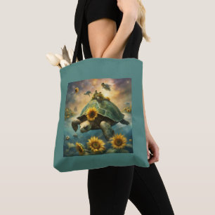 Whimsische Schildkröten und Sonnenblumen Einkaufen Tasche