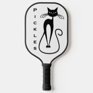 Whimsische schlanke schwarze Katze persönlich Pickleball Schläger