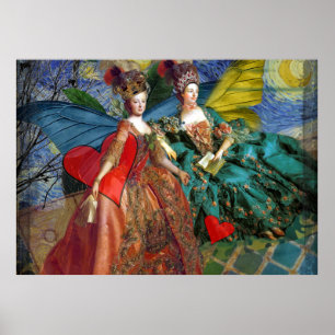 Whimsische Schmetterlingsfrauen Zwillinge Blau Col Poster