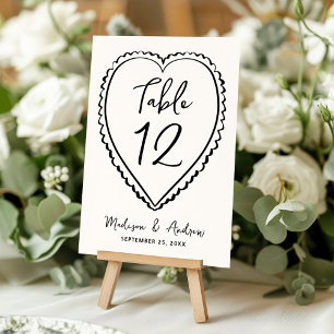 Whimsische schwarze Herz Hochzeit Tischnummer