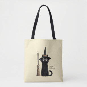 Whimsische schwarze Katze Frohes Halloween Tasche
