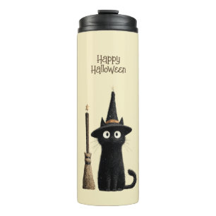 Whimsische schwarze Katze Frohes Halloween Thermosbecher