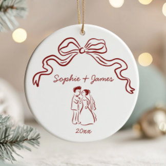 Whimsische skurrile handgezeichnete Bogen-Hochzeit Keramik Ornament