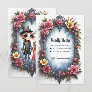Whimsische Steampunk-Elfen-Hochzeit RSVP Karte