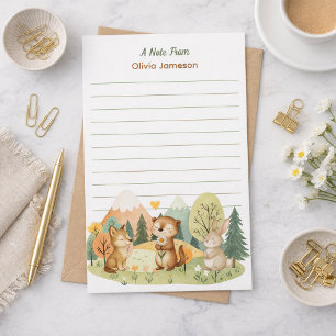 Whimsische süße Waldtiere personalisierte Kindersa Briefpapier
