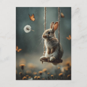 Whimsische Szene eines süßen Babykaninchens auf ei Postkarte
